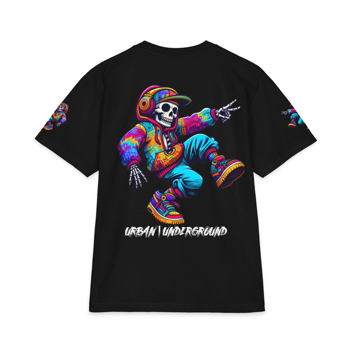 Urban Underground Collection - Neon Drip, Skeleton Jam, Graphic 4-way T Shirt - CaliPride Clothing