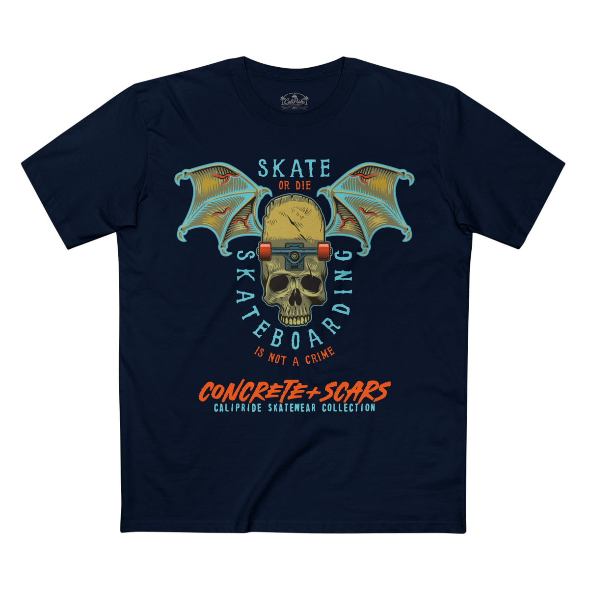 Concrete & Scars Collection - Skate or Die Winged Skull, Graphic T-Shirt — CaliPride Clothing