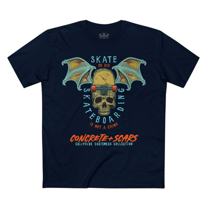 Concrete & Scars Collection - Skate or Die Winged Skull, Graphic T-Shirt — CaliPride Clothing