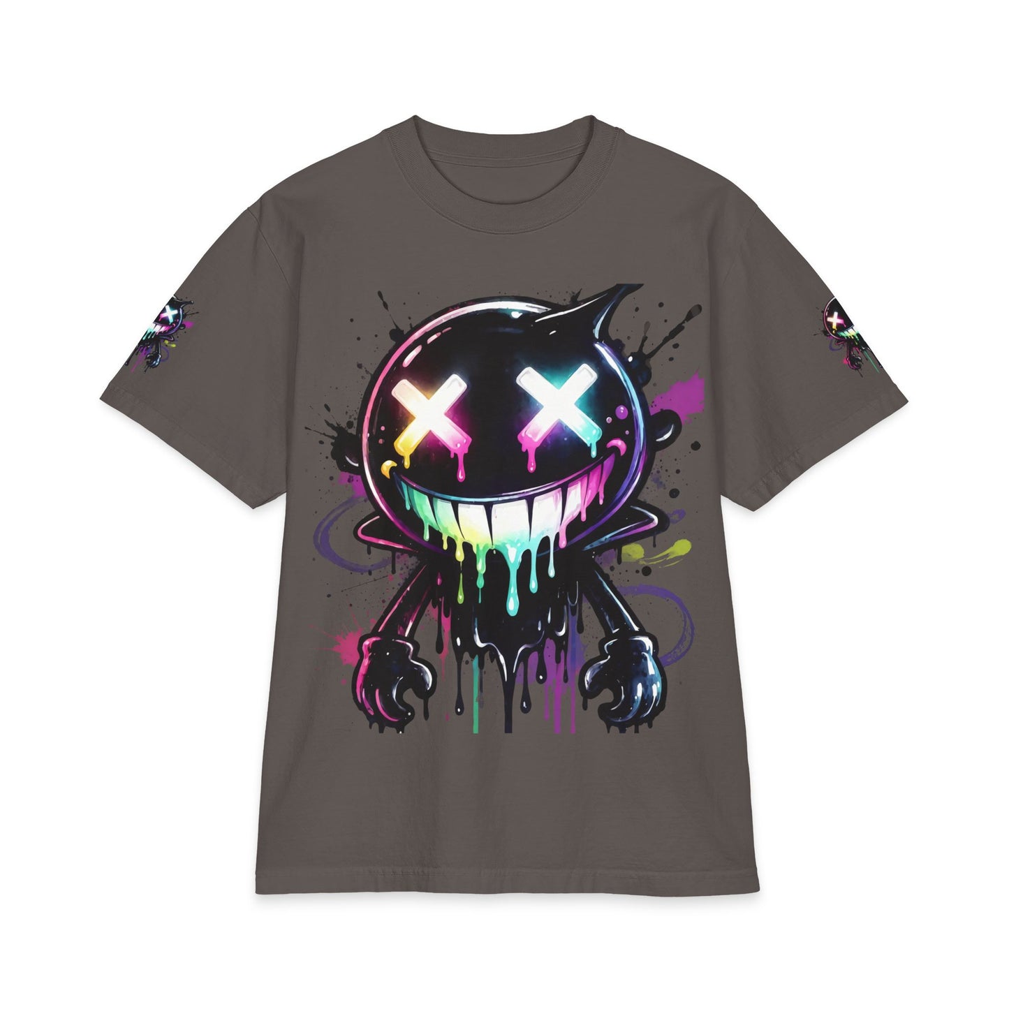 Urban Underground Collection - Neon Drip Smiley, Graphic 4-way T Shirt - CaliPride Clothing