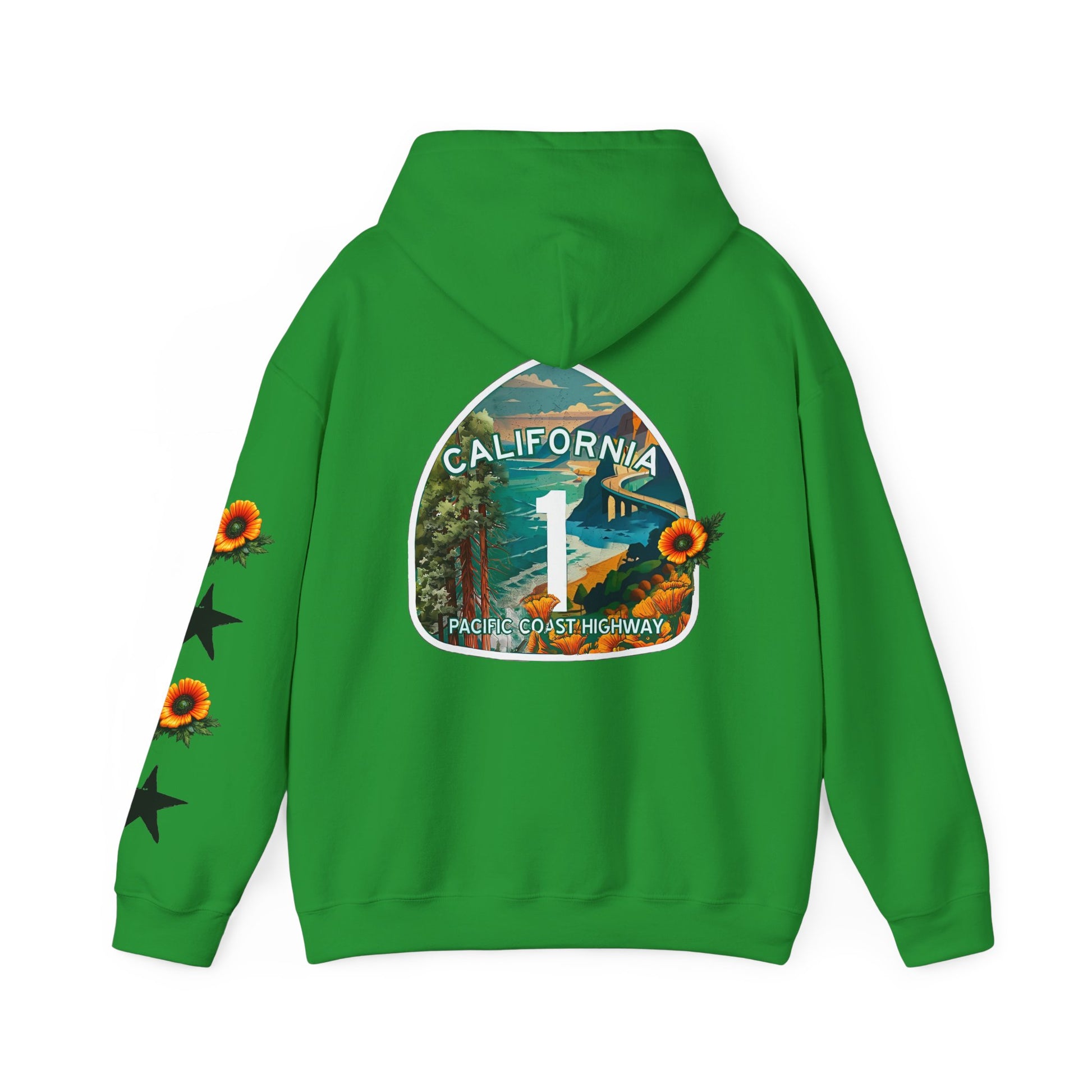 Surf & Beach Collection - Pacific Coast Highway & California Poppies, Graphic Hoodie | CaliPride Clothing