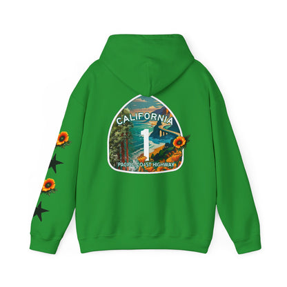 Surf & Beach Collection - Pacific Coast Highway & California Poppies, Graphic Hoodie | CaliPride Clothing