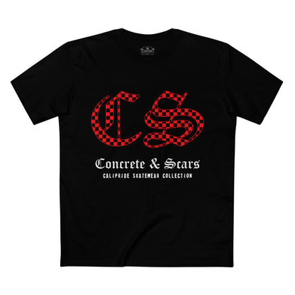 Concrete & Scars Collection - Checkered Old English, Graphic T-Shirt — CaliPride Clothing