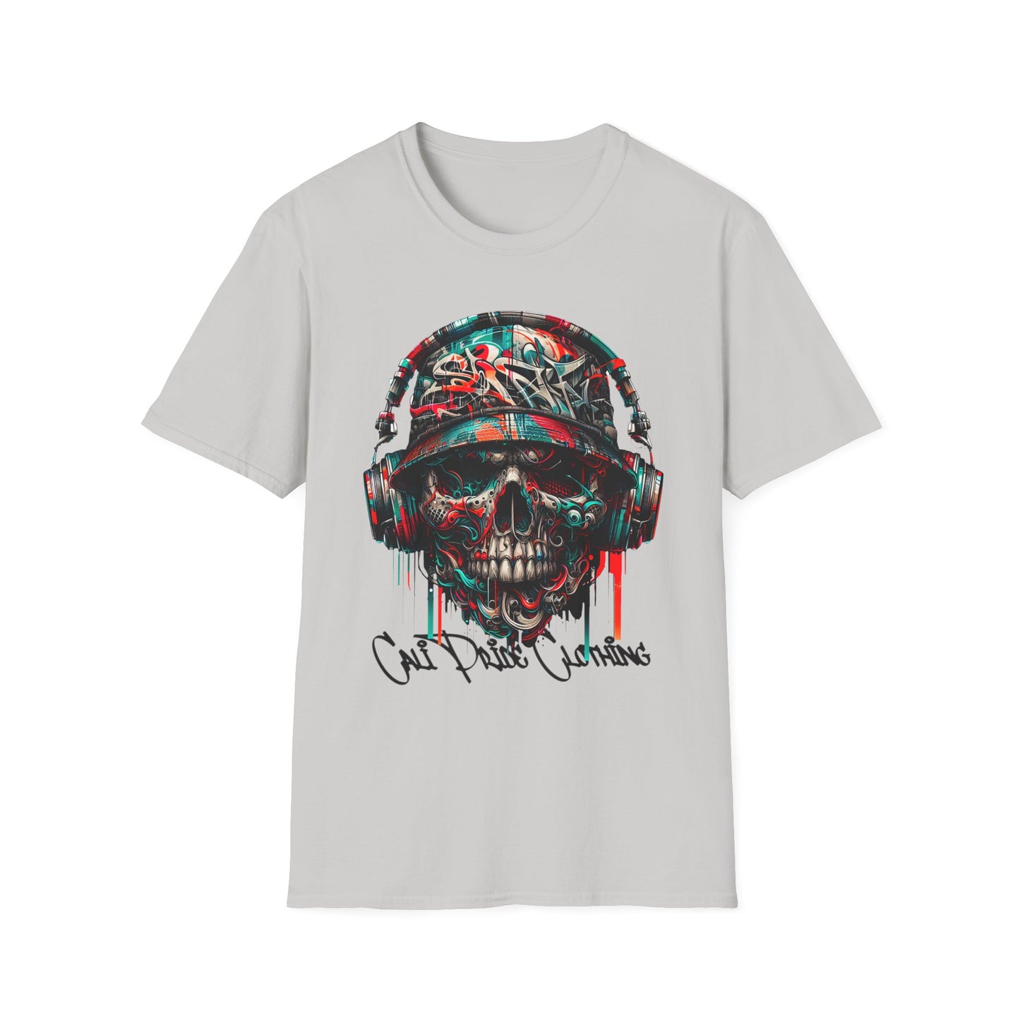 Graffiti Skull with Headphones Graphic T-Shirt - CaliPride Clothing