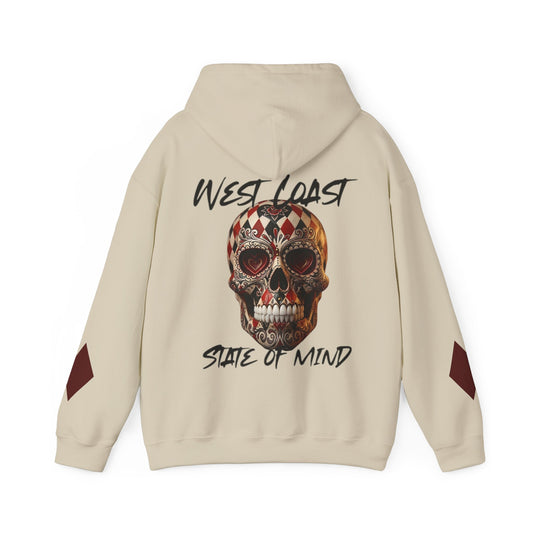 'West Coast State of Mind' Diamond & Hearts Skull, Graphic Hoodie - CaliPride Clothing