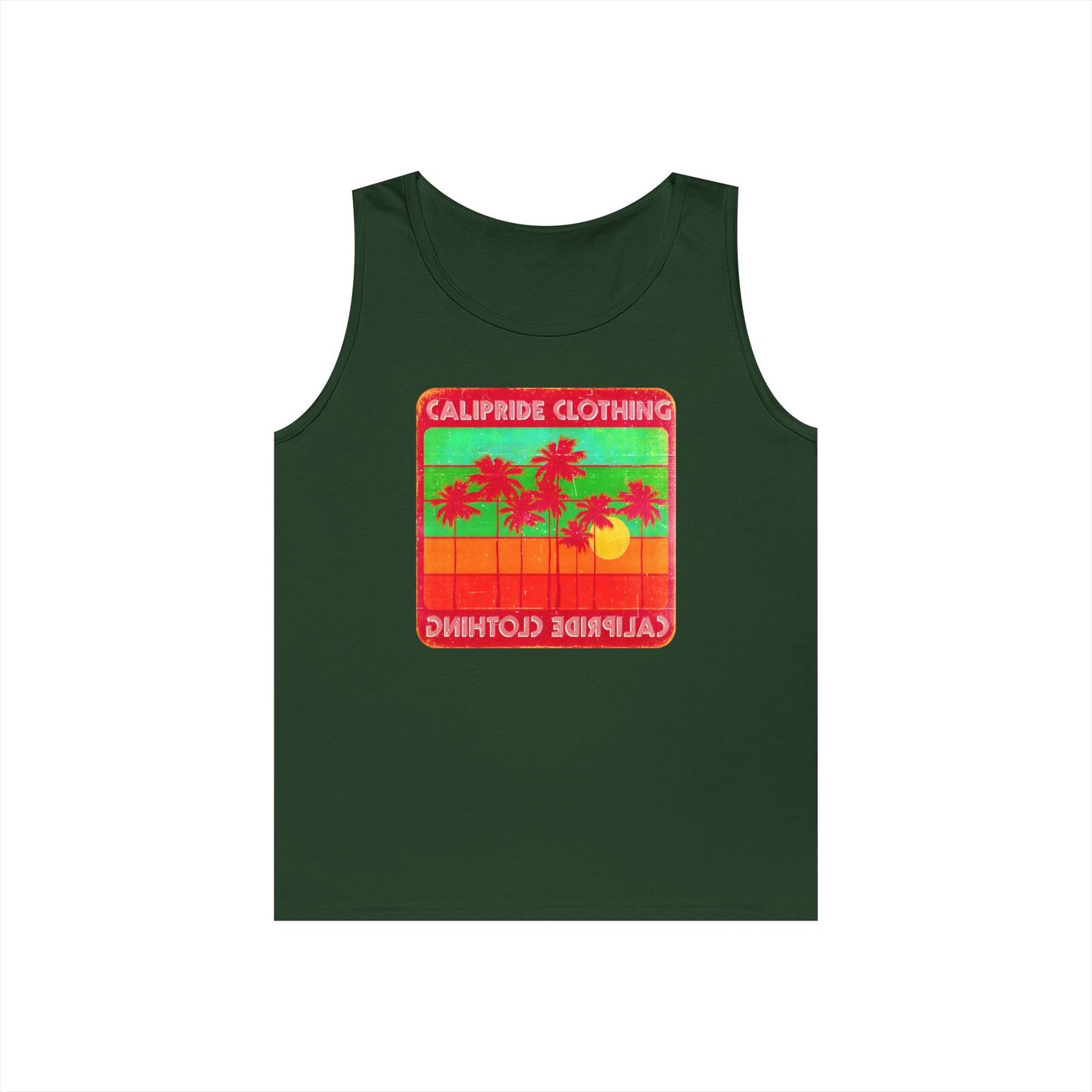 Retro Sun and Palms Silhouette Graphic Tank Top