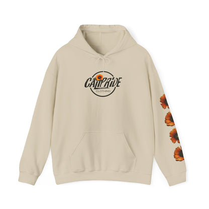 Sunburst Poppy Hoodie w Poppies | CaliPride Clothing black logo