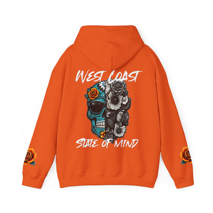 'West Coast State of Mind' Floral half Skull, turquoise, Graphic Hoodie - CaliPride Clothing