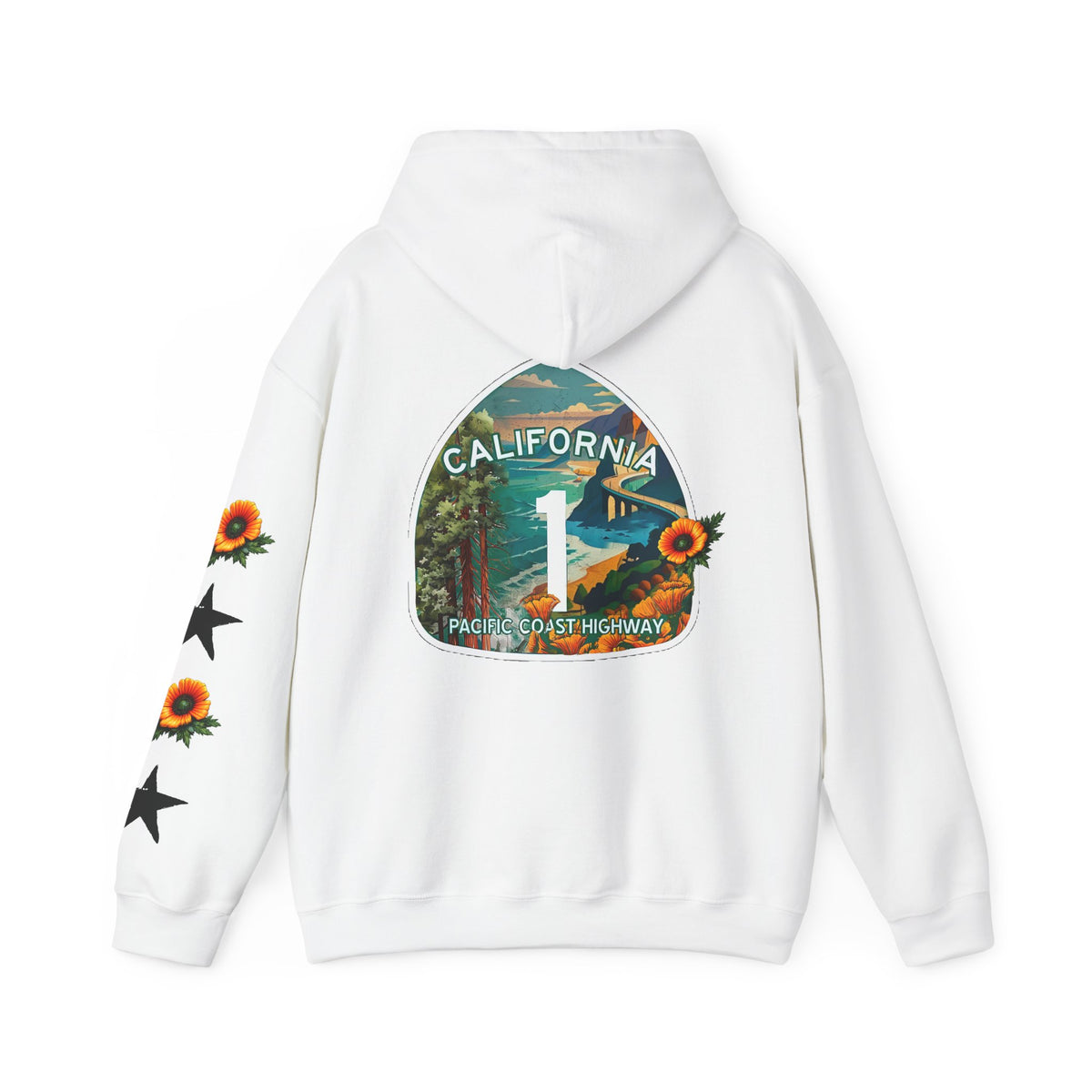 Surf & Beach Collection - Pacific Coast Highway & California Poppies, Graphic Hoodie | CaliPride Clothing