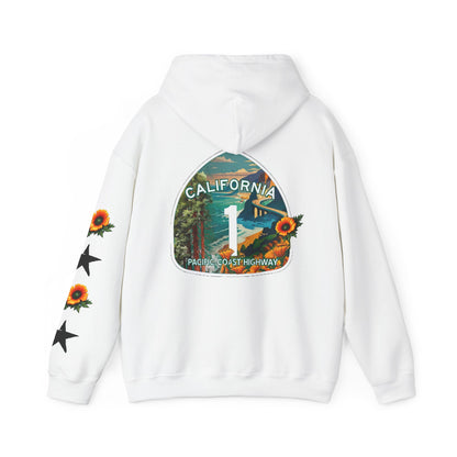 Surf & Beach Collection - Pacific Coast Highway & California Poppies, Graphic Hoodie | CaliPride Clothing