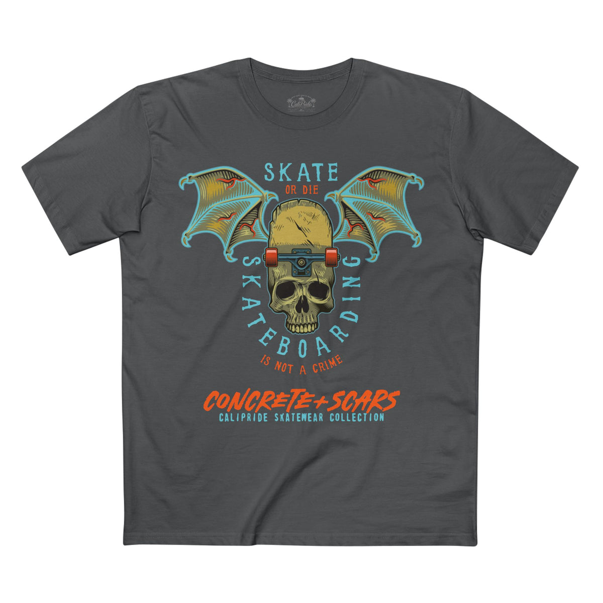 Concrete & Scars Collection - Skate or Die Winged Skull, Graphic T-Shirt — CaliPride Clothing