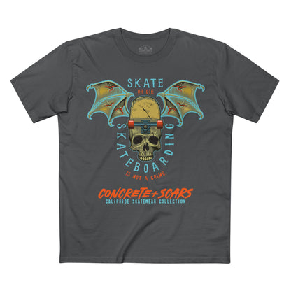 Concrete & Scars Collection - Skate or Die Winged Skull, Graphic T-Shirt — CaliPride Clothing