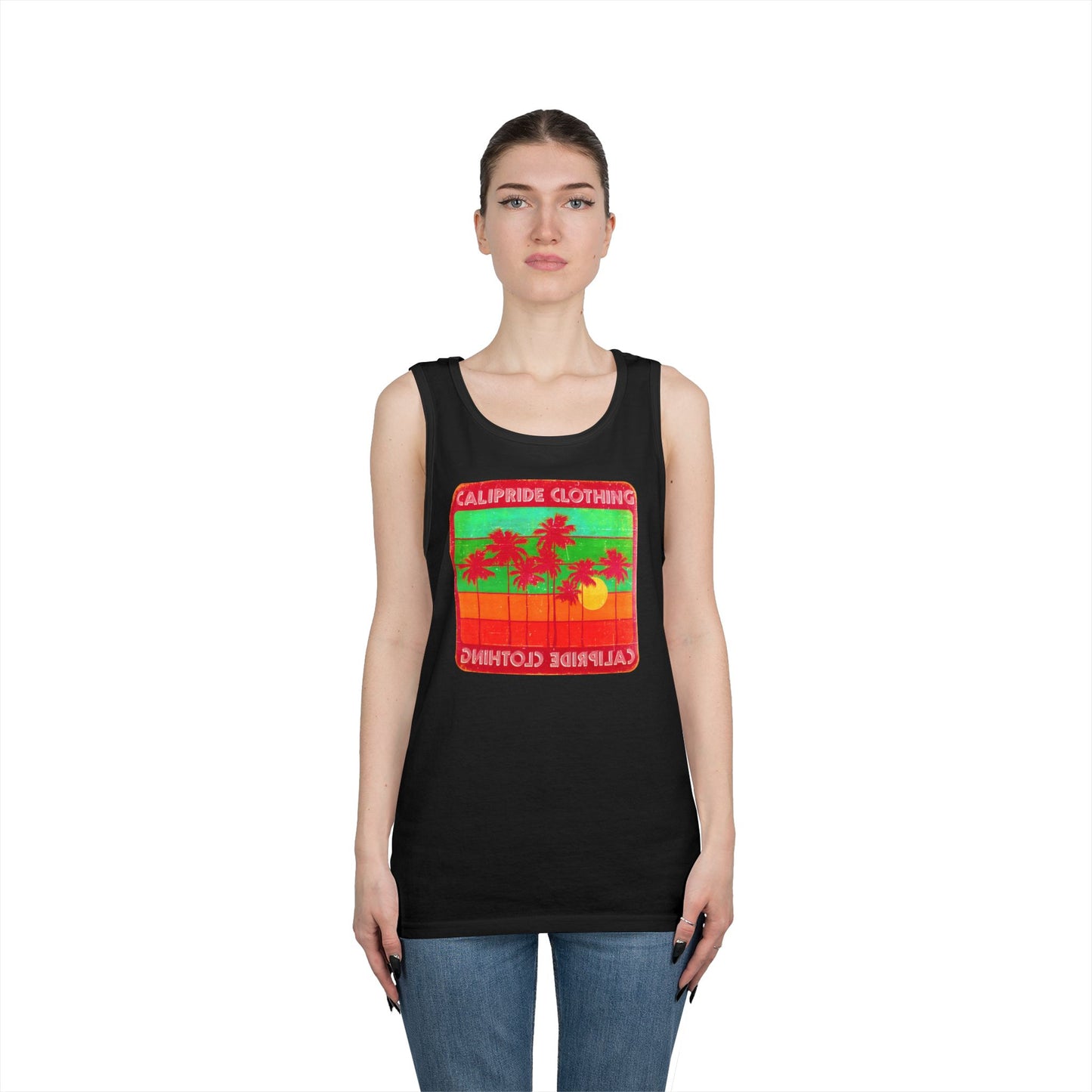 Retro Sun and Palms Silhouette Graphic Tank Top