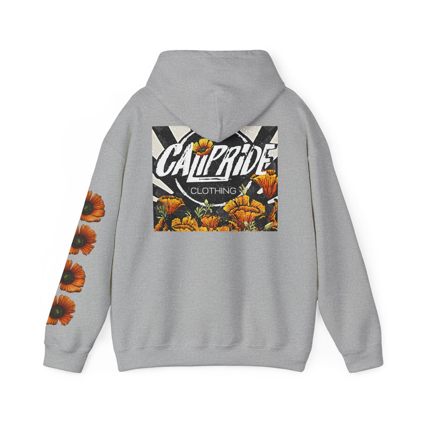 Sunburst Poppy Hoodie w Poppies | CaliPride Clothing black logo
