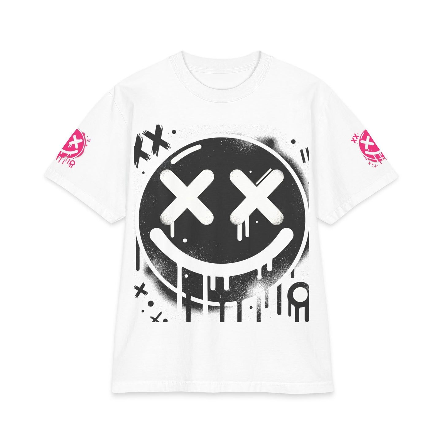 Urban Underground Collection - Neon Drip, X'd Out Smiley, Graphic 4-way T Shirt - CaliPride Clothing