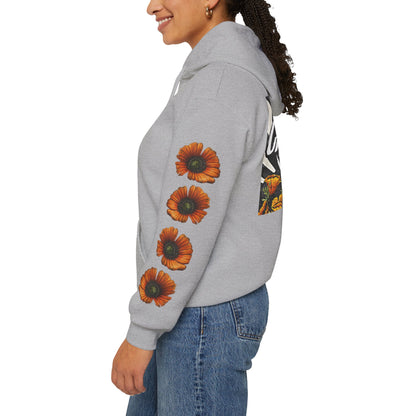 Sunburst Poppy Hoodie w Poppies | CaliPride Clothing black logo
