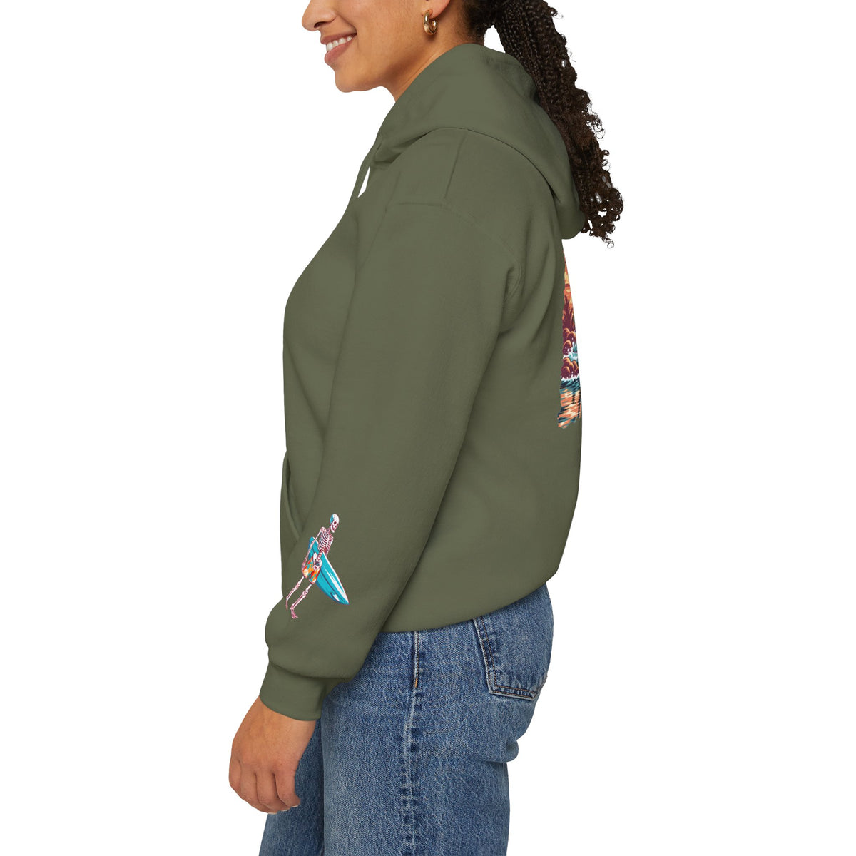 Surf & Beach Collection - Skeleton Sunset Surfer, Graphic Hoodie - CaliPride Clothing