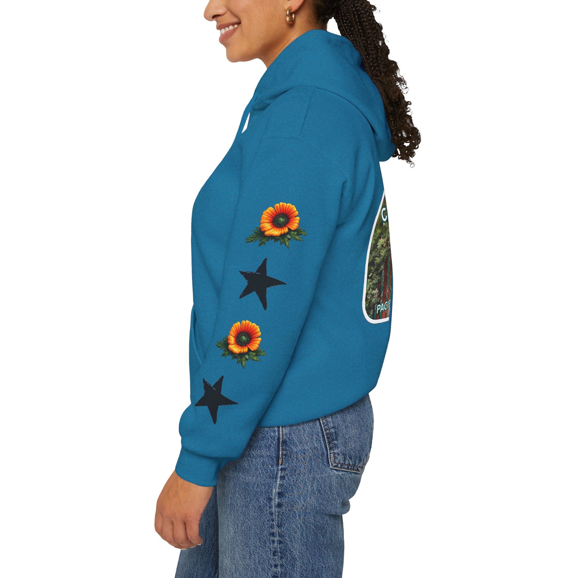 Surf & Beach Collection - Pacific Coast Highway & California Poppies, Graphic Hoodie | CaliPride Clothing