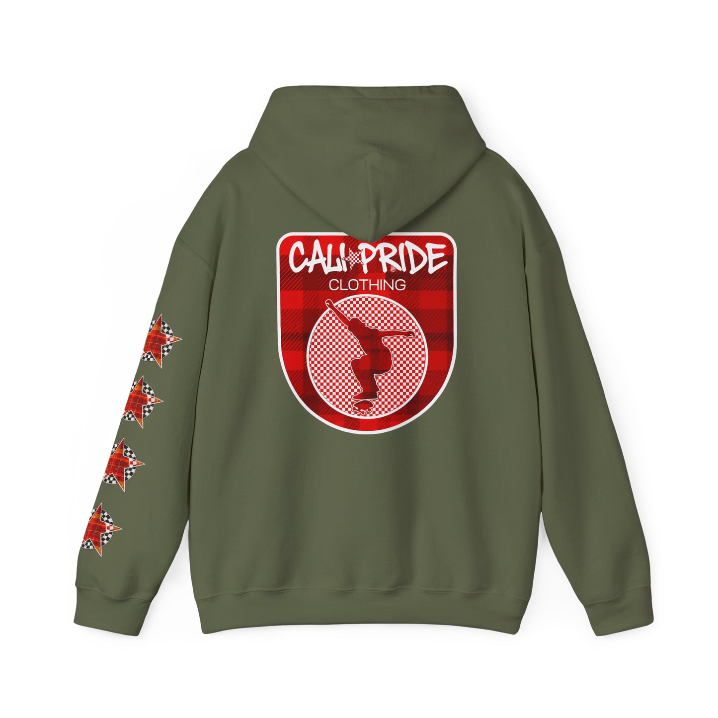 Skater Silhouette Sweatshirt, Red Plaid w Stars | CaliPride Clothing
