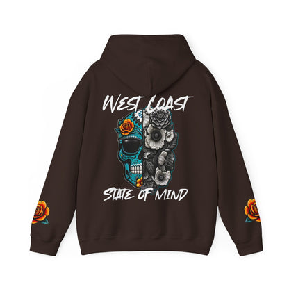 'West Coast State of Mind' Floral half Skull, turquoise, Graphic Hoodie - CaliPride Clothing
