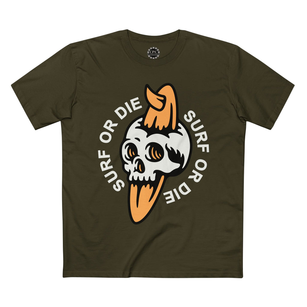 Surf & Beach Collection - "Surf or Die" Skull and Board, Premium Graphic Tee — CaliPride Clothing