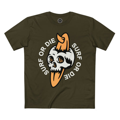 Surf & Beach Collection - "Surf or Die" Skull and Board, Premium Graphic Tee — CaliPride Clothing