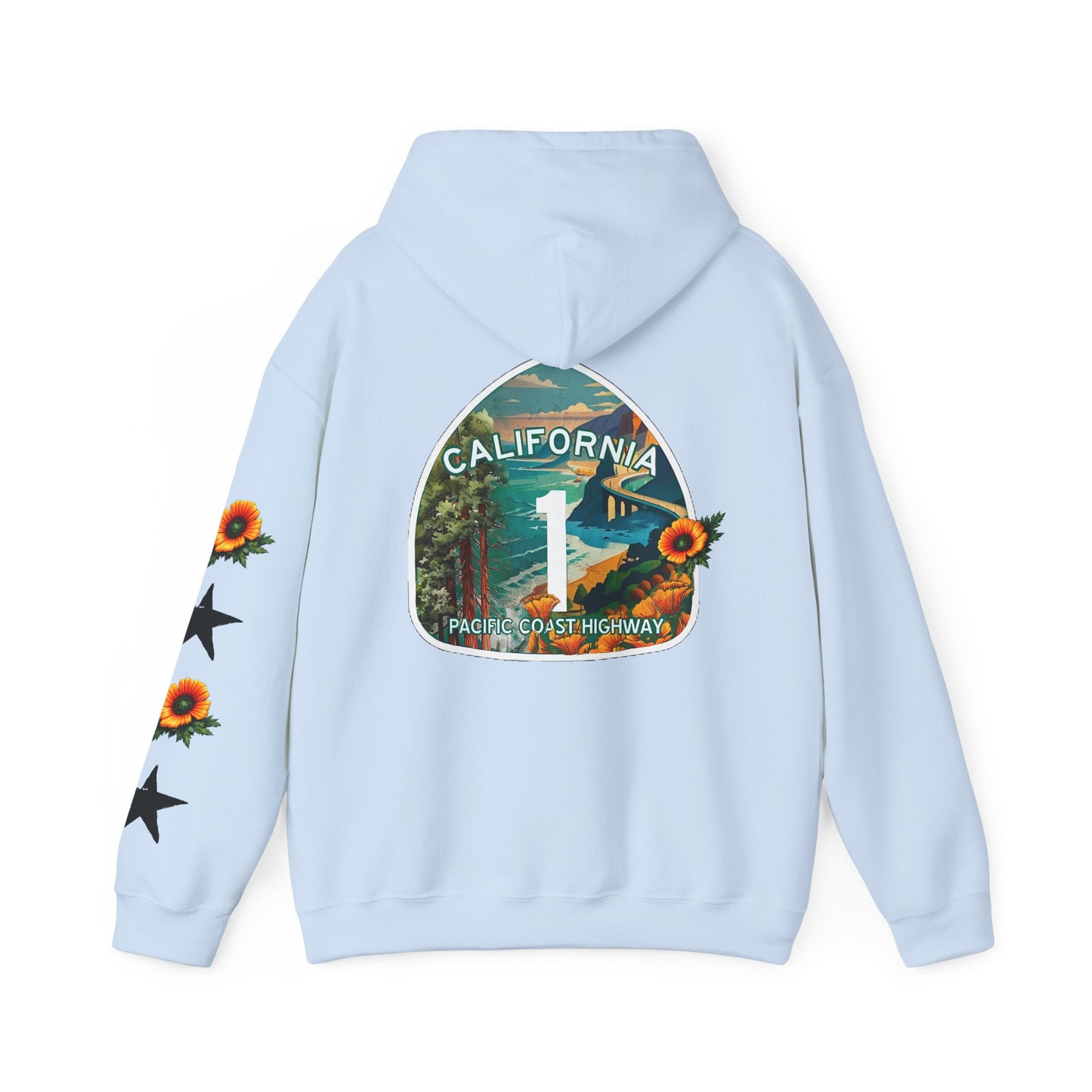 Surf & Beach Collection - Pacific Coast Highway & California Poppies, Graphic Hoodie | CaliPride Clothing