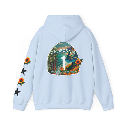 Surf & Beach Collection - Pacific Coast Highway & California Poppies, Graphic Hoodie | CaliPride Clothing