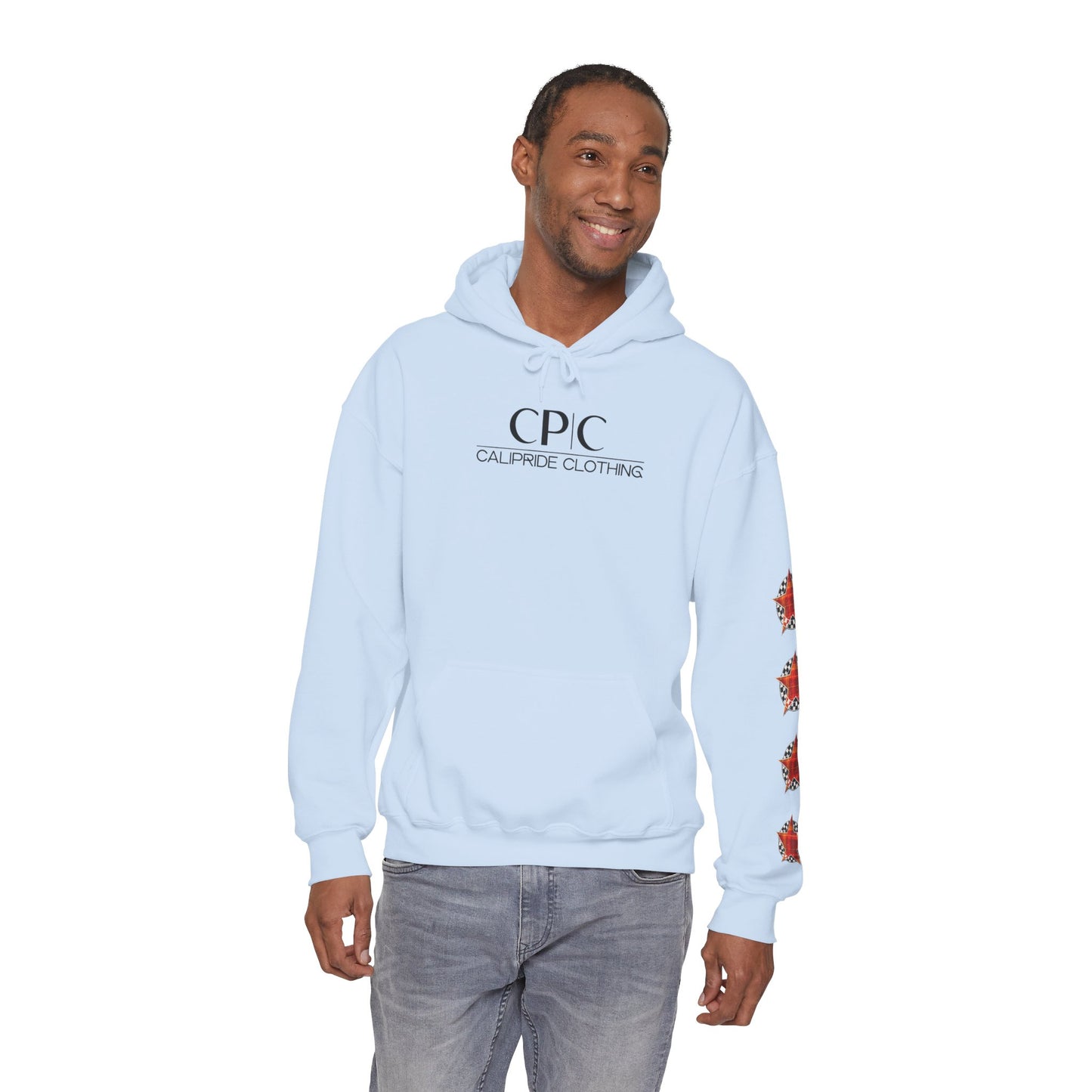 Skater Silhouette Sweatshirt, Red Plaid w Stars | CaliPride Clothing
