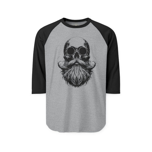 Pacific Works Collection - Raglan, Vintage Bearded Skull Graphic Raglan Tee — CaliPride Clothing