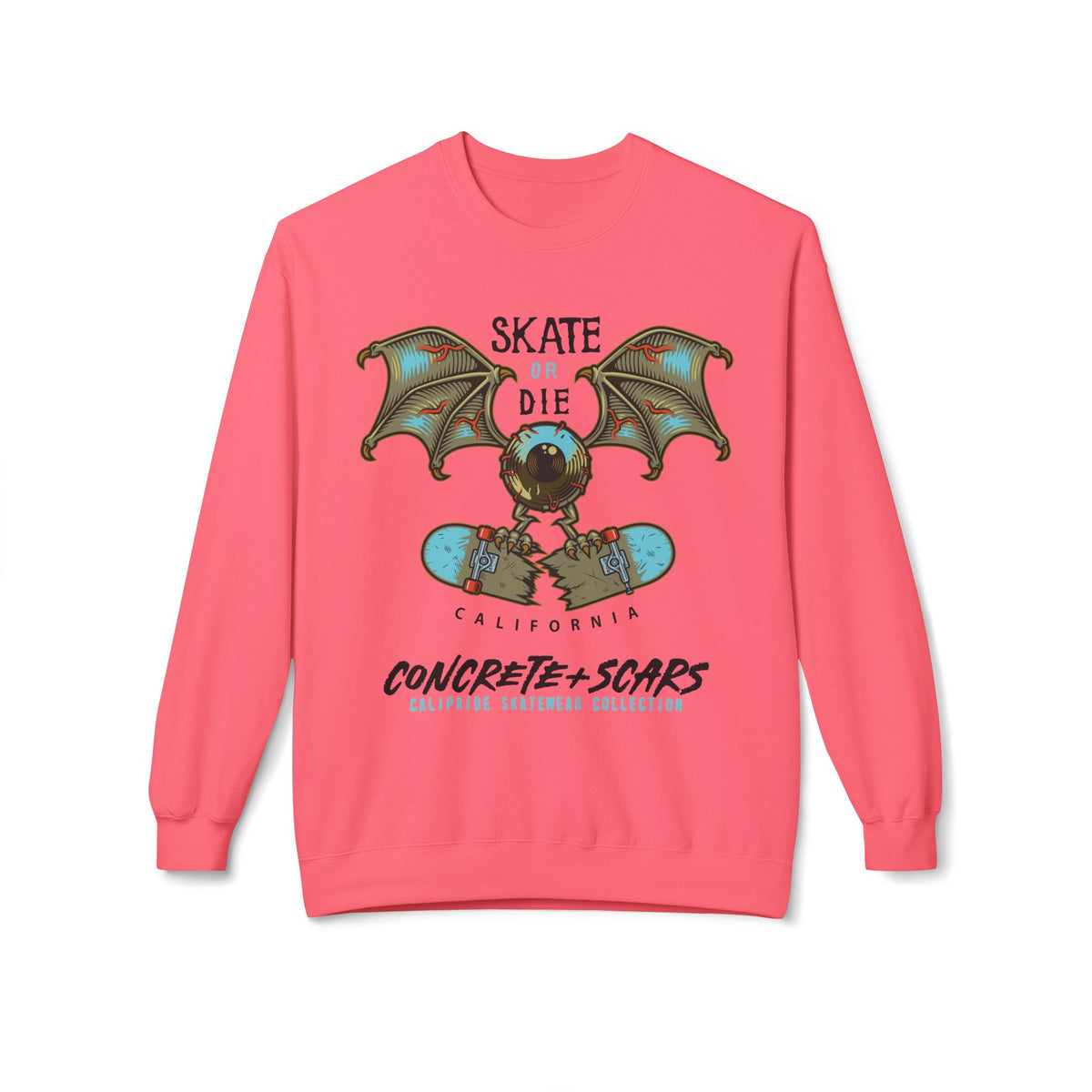 Concrete & Scars Collection - Skate or Die Crazy Eye, Graphic Sweatshirt — CaliPride Clothing