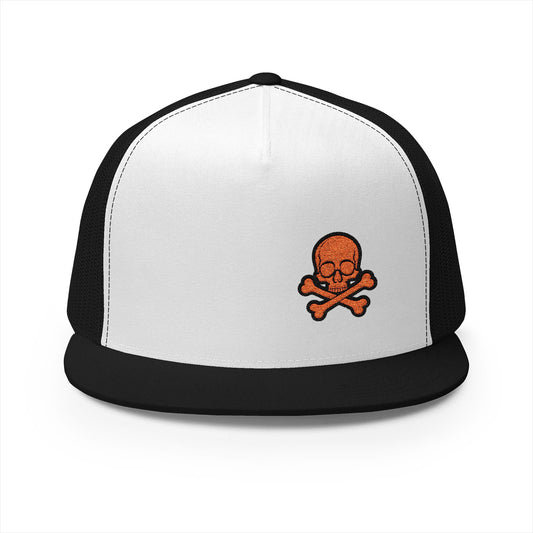 Urban Underground Collection - Red Skull & Crossbones, Flat bill Trucker snapback, five panel, embroidered - CaliPride Clothing