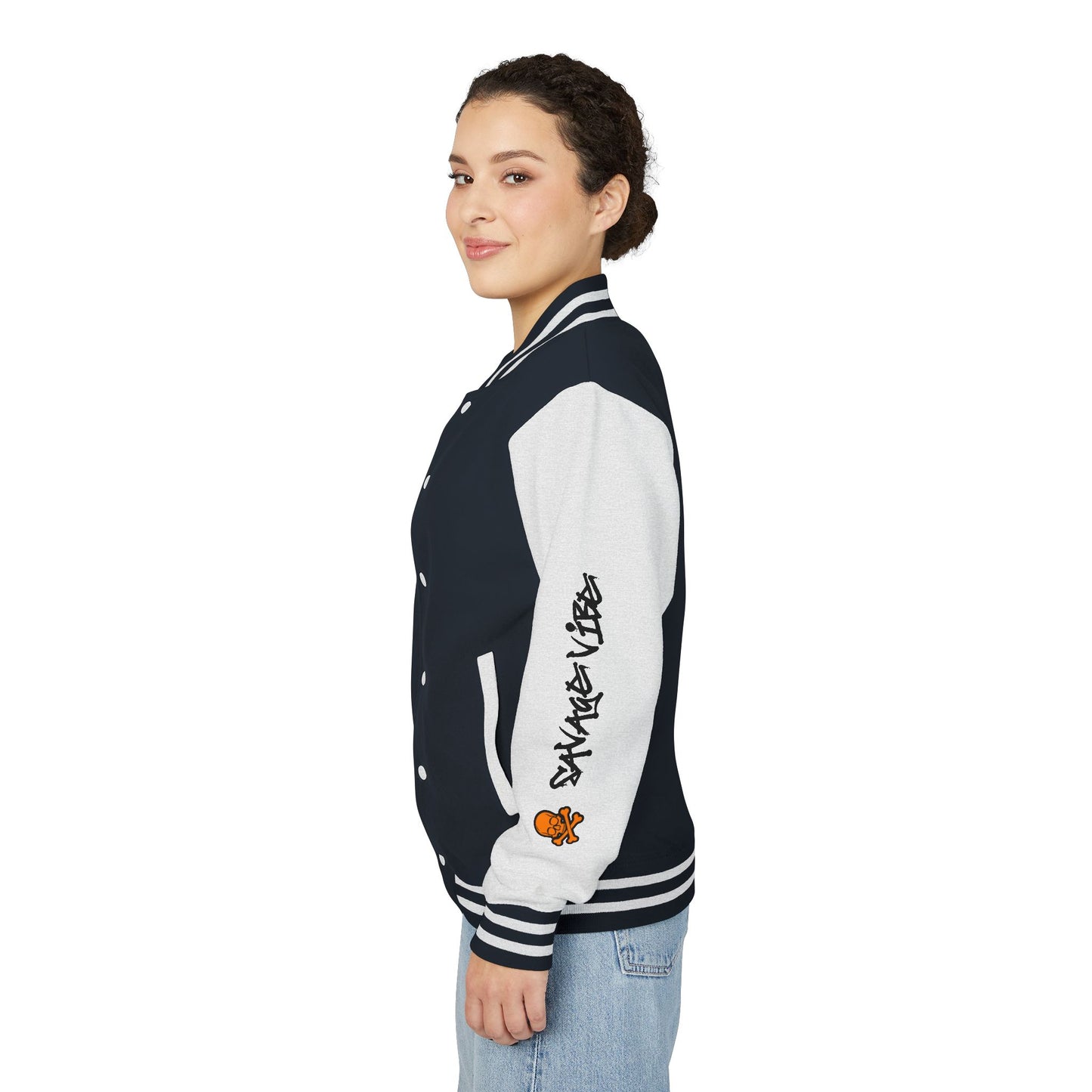 Urban Underground Collection - Savage Vibe, Bone Drop Graphic Letterman Jacket | CaliPride Clothing