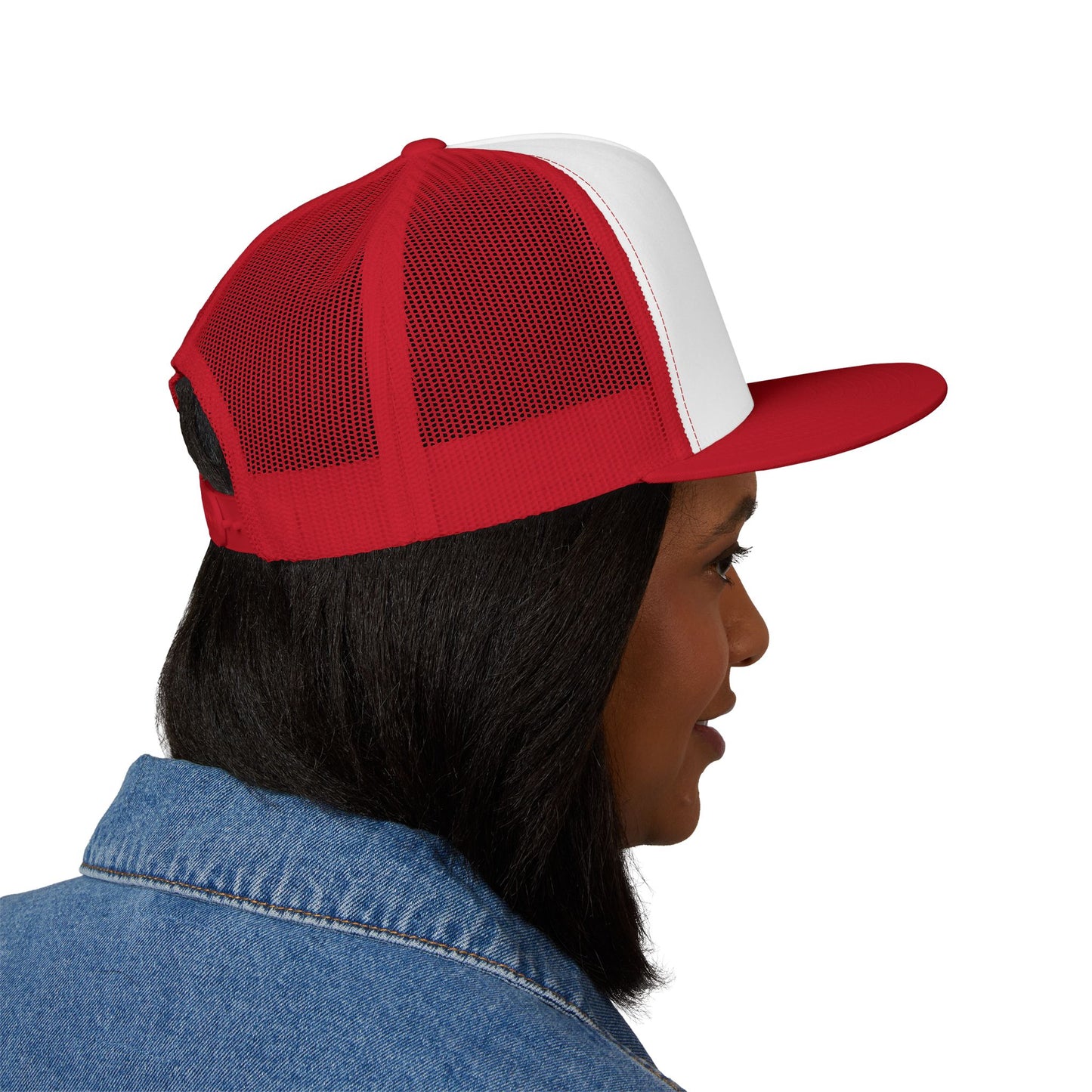 Urban Underground Collection - Red Skull & Crossbones, Flat bill Trucker snapback, five panel, embroidered - CaliPride Clothing