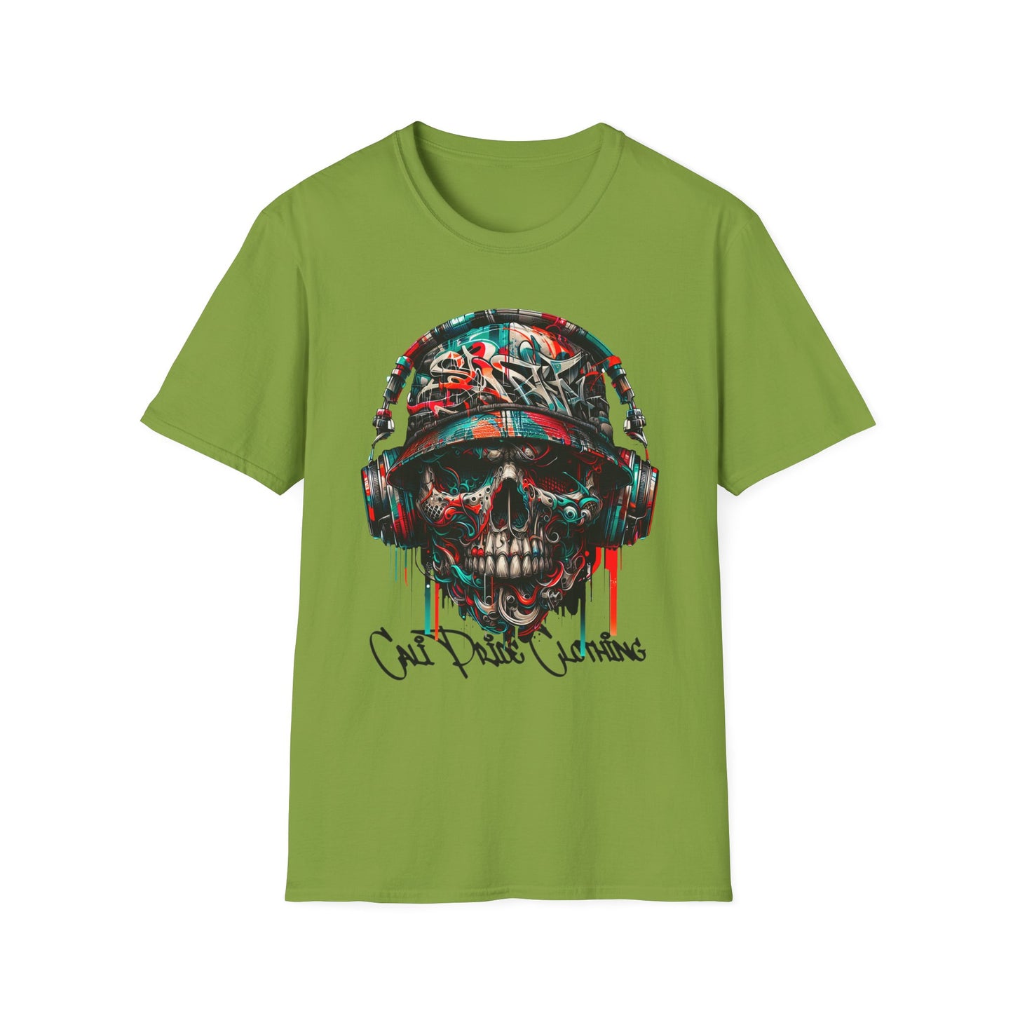 Graffiti Skull with Headphones Graphic T-Shirt - CaliPride Clothing