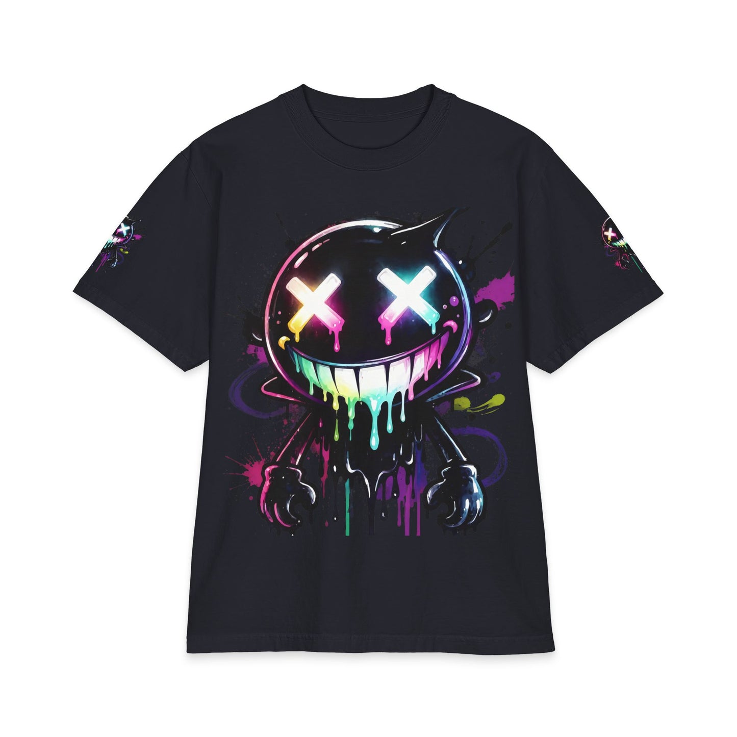 Urban Underground Collection - Neon Drip Smiley, Graphic 4-way T Shirt - CaliPride Clothing