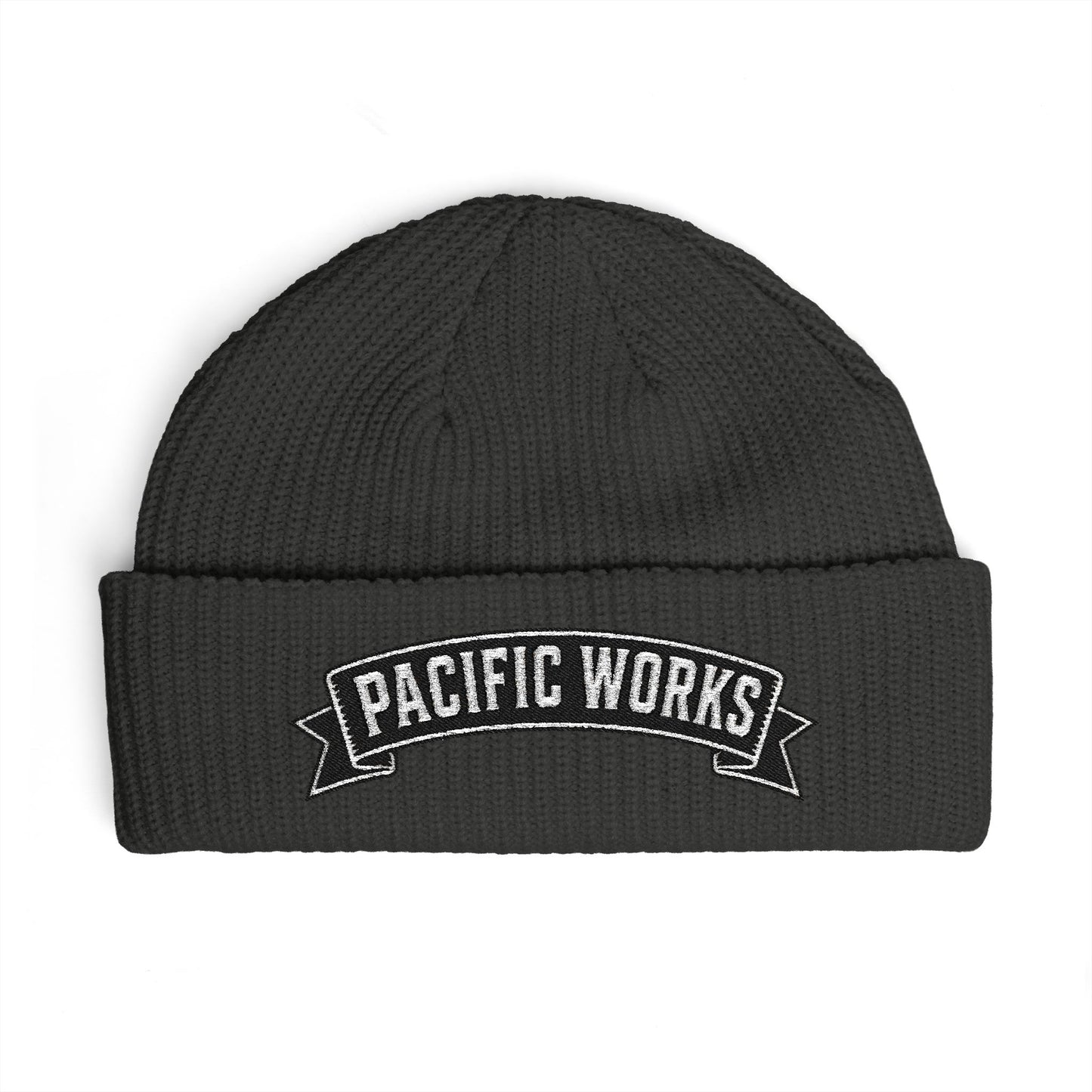 Pacific Works Collection - Cuff Beanie, Embroidered Banner Knit Hat - CaliPride Clothing
