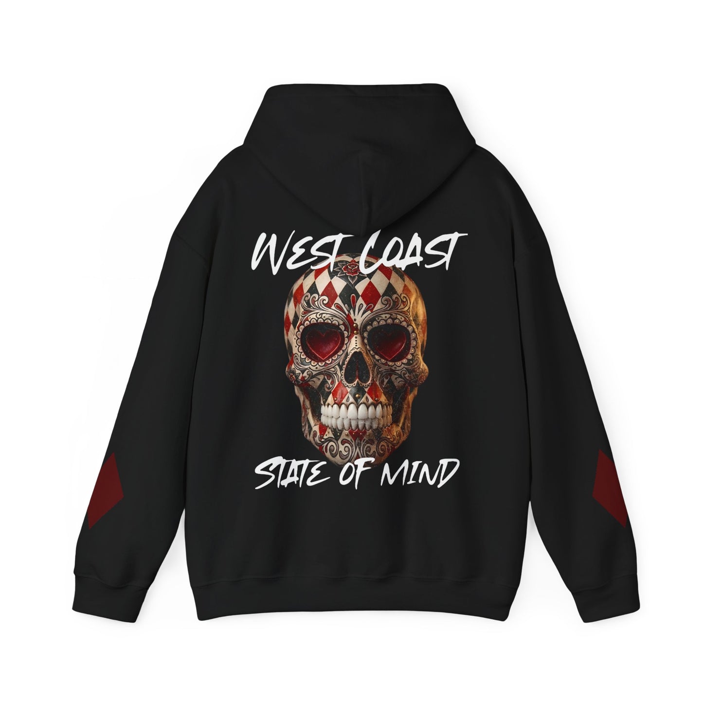 'West Coast State of Mind' Diamond & Hearts Skull, Graphic Hoodie - CaliPride Clothing