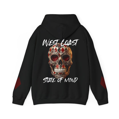 'West Coast State of Mind' Diamond & Hearts Skull, Graphic Hoodie - CaliPride Clothing