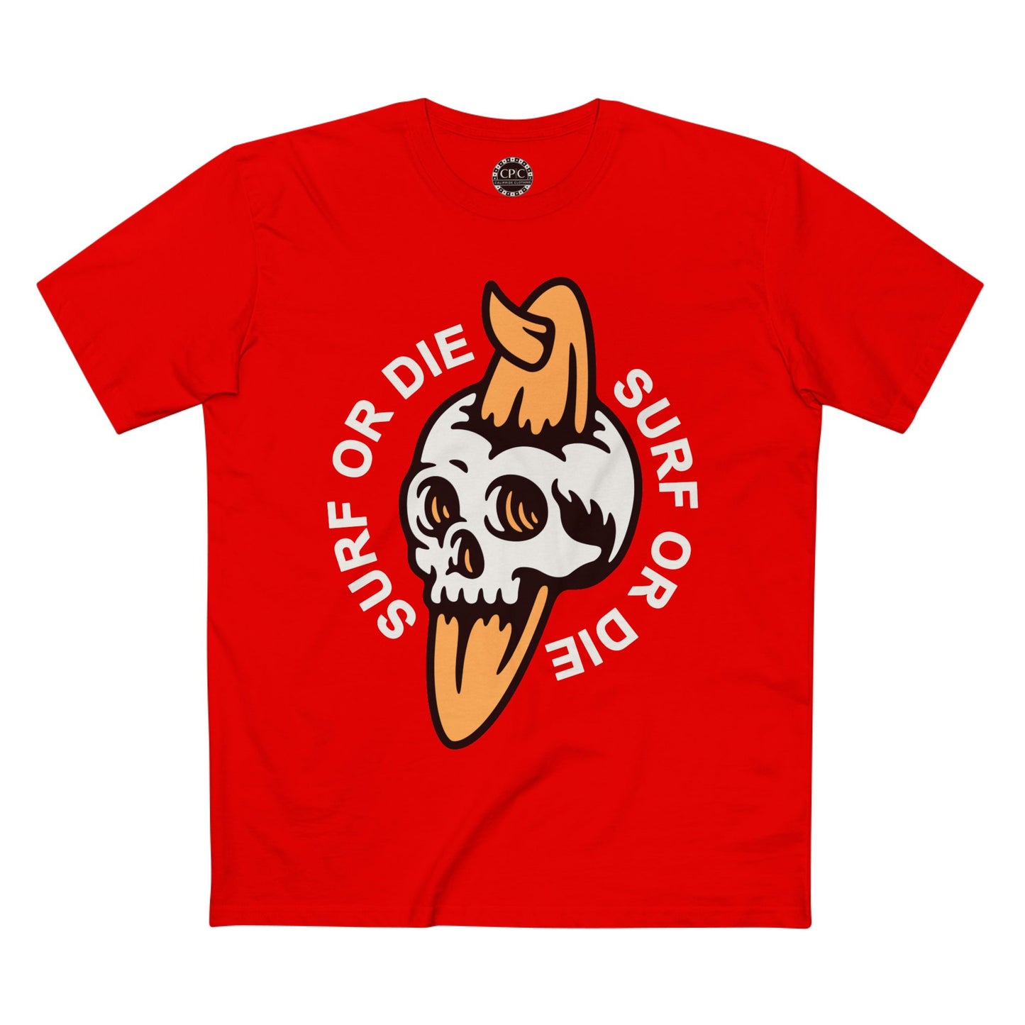 Surf & Beach Collection - "Surf or Die" Skull and Board, Premium Graphic Tee — CaliPride Clothing