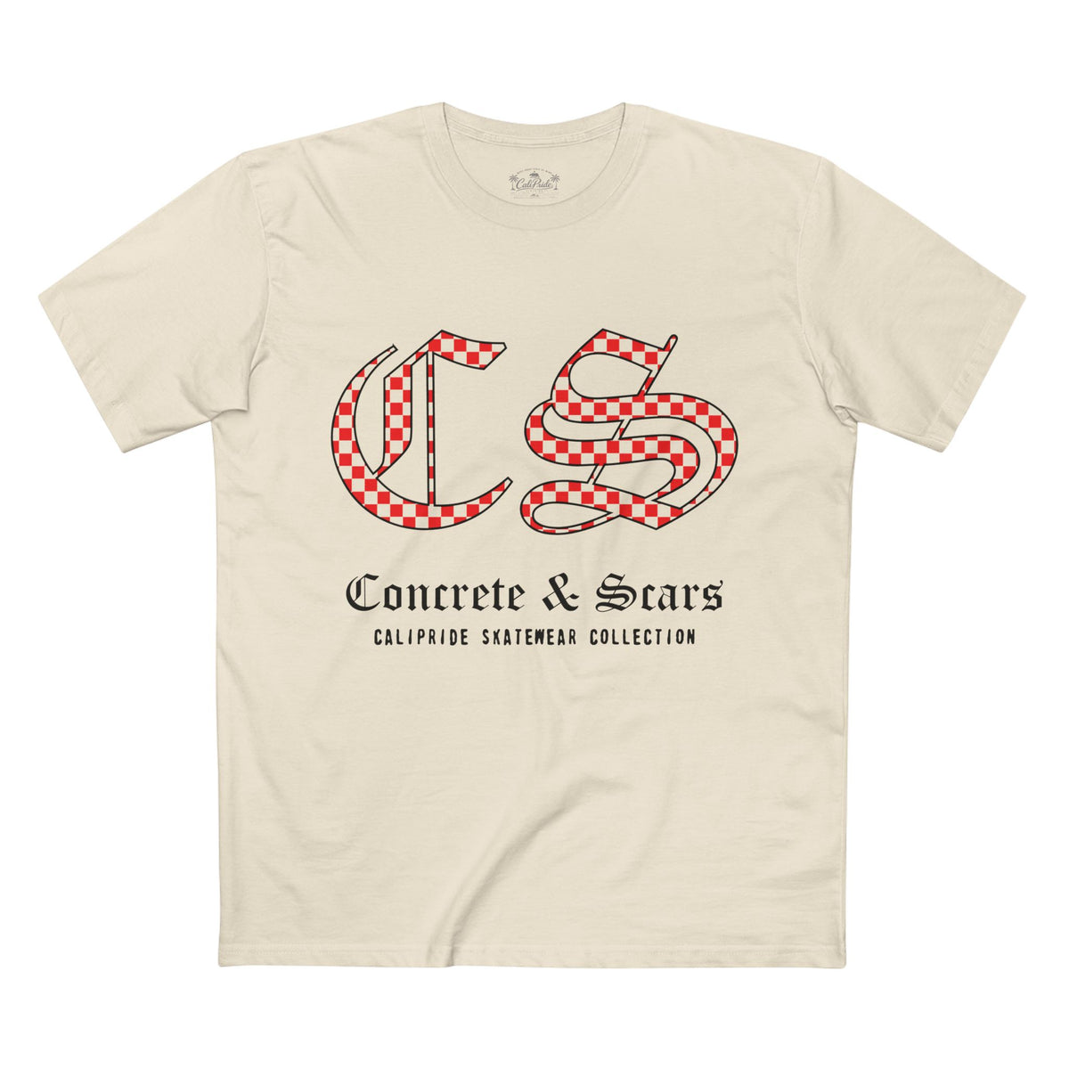 Concrete & Scars Collection - Checkered Old English, Graphic T-Shirt — CaliPride Clothing