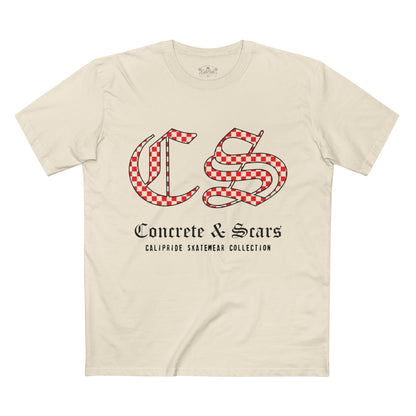 Concrete & Scars Collection - Checkered Old English, Graphic T-Shirt — CaliPride Clothing