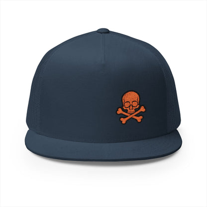 Urban Underground Collection - Red Skull & Crossbones, Flat bill Trucker snapback, five panel, embroidered - CaliPride Clothing