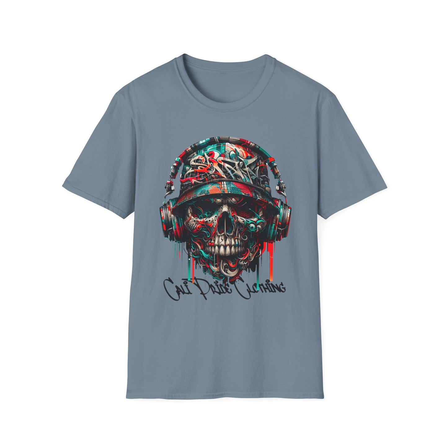 Graffiti Skull with Headphones Graphic T-Shirt - CaliPride Clothing