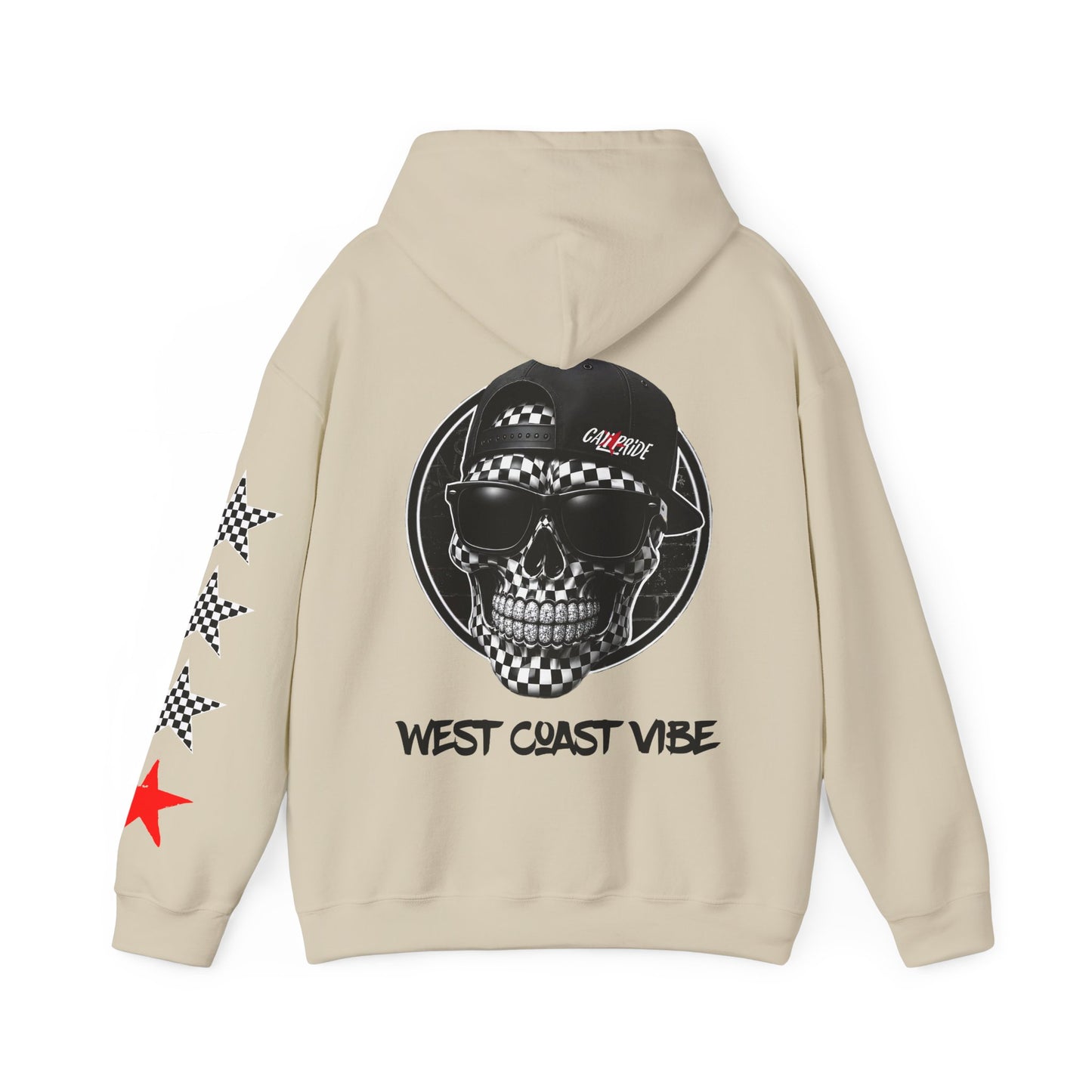 'West Coast Vibe', Checkered Sugar Skull & Stars Hoodie - CaliPride Clothing