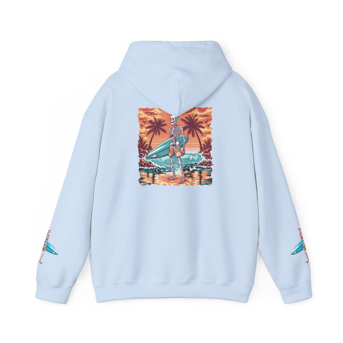 Surf & Beach Collection - Skeleton Sunset Surfer, Graphic Hoodie - CaliPride Clothing
