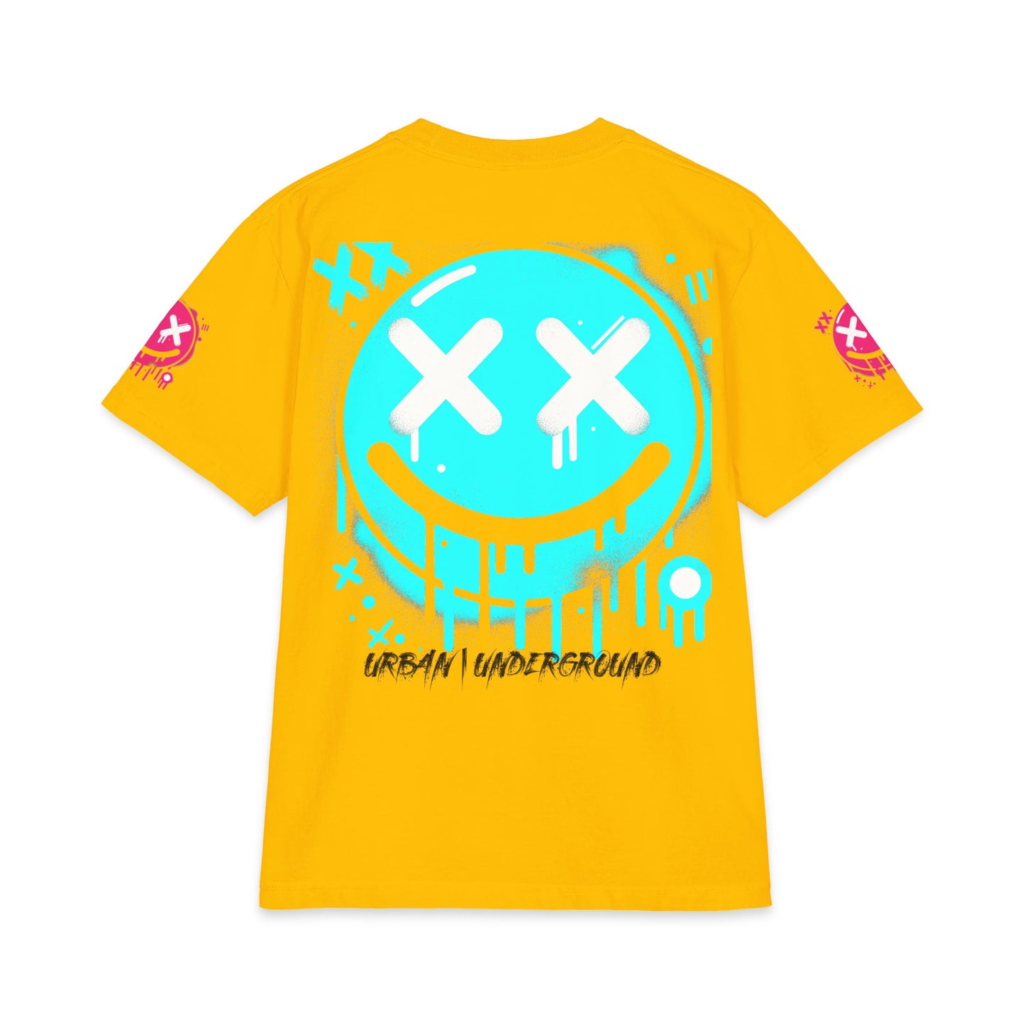 Urban Underground Collection - Neon Drip, X'd Out Smiley, Graphic 4-way T Shirt - CaliPride Clothing