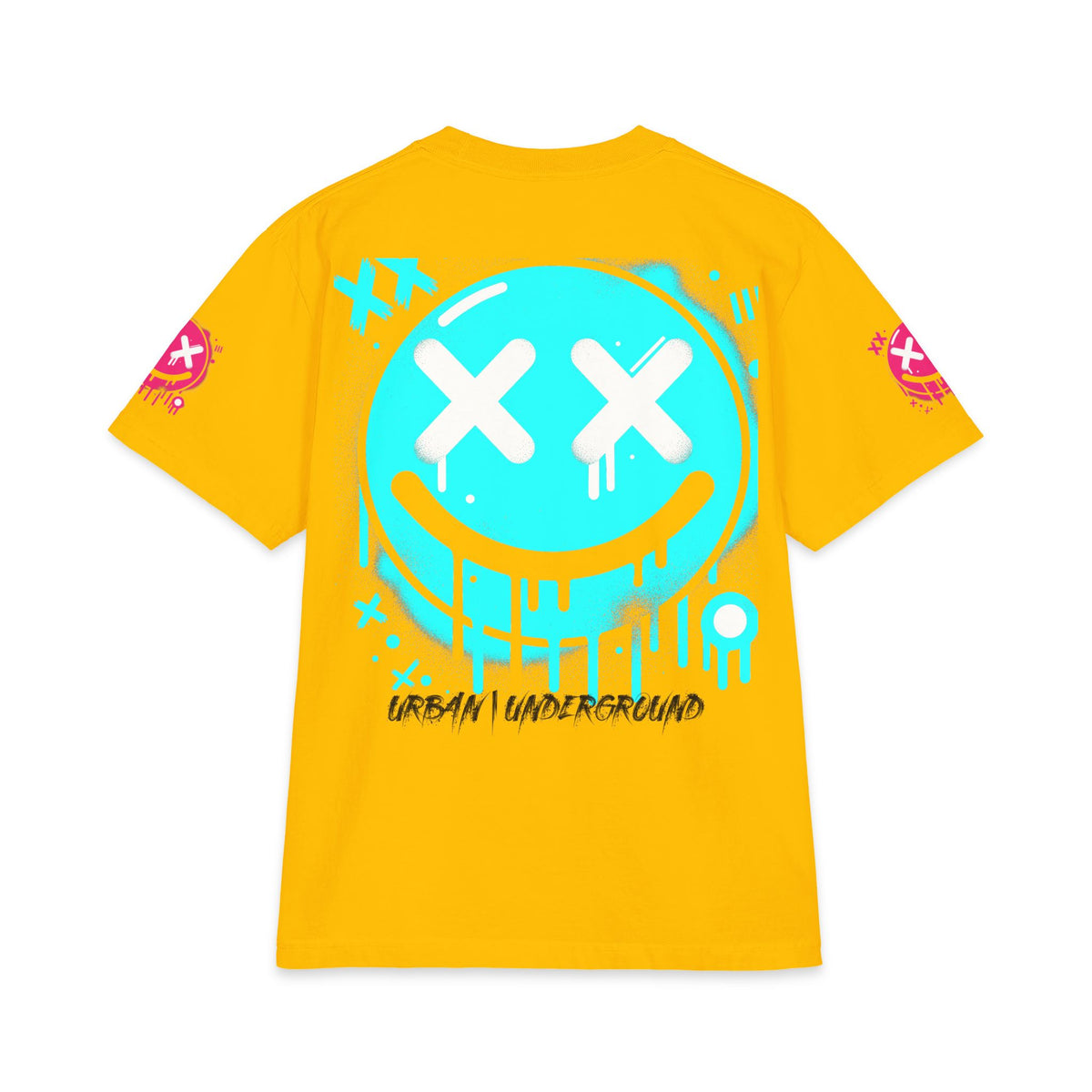 Urban Underground Collection - Neon Drip, X'd Out Smiley, Graphic 4-way T Shirt - CaliPride Clothing