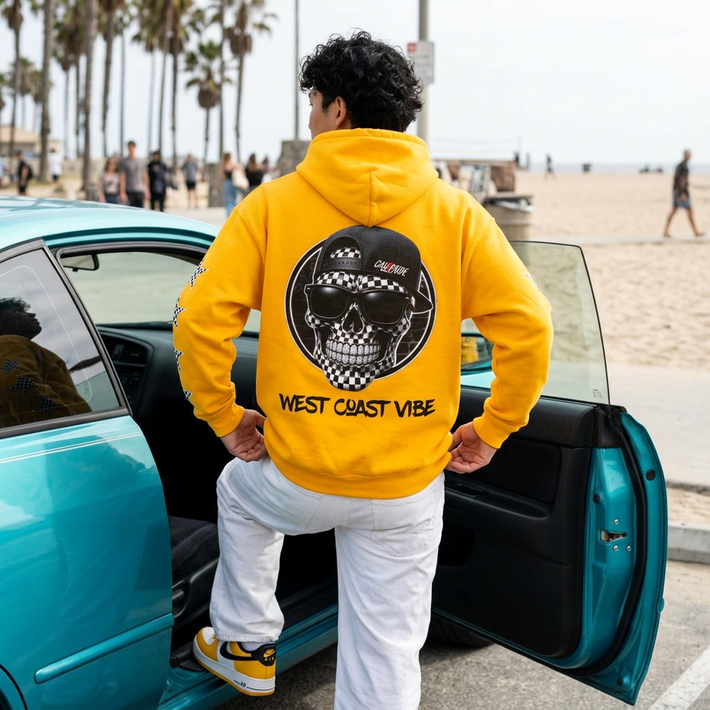 'West Coast Vibe', Checkered Sugar Skull & Stars Hoodie - CaliPride Clothing
