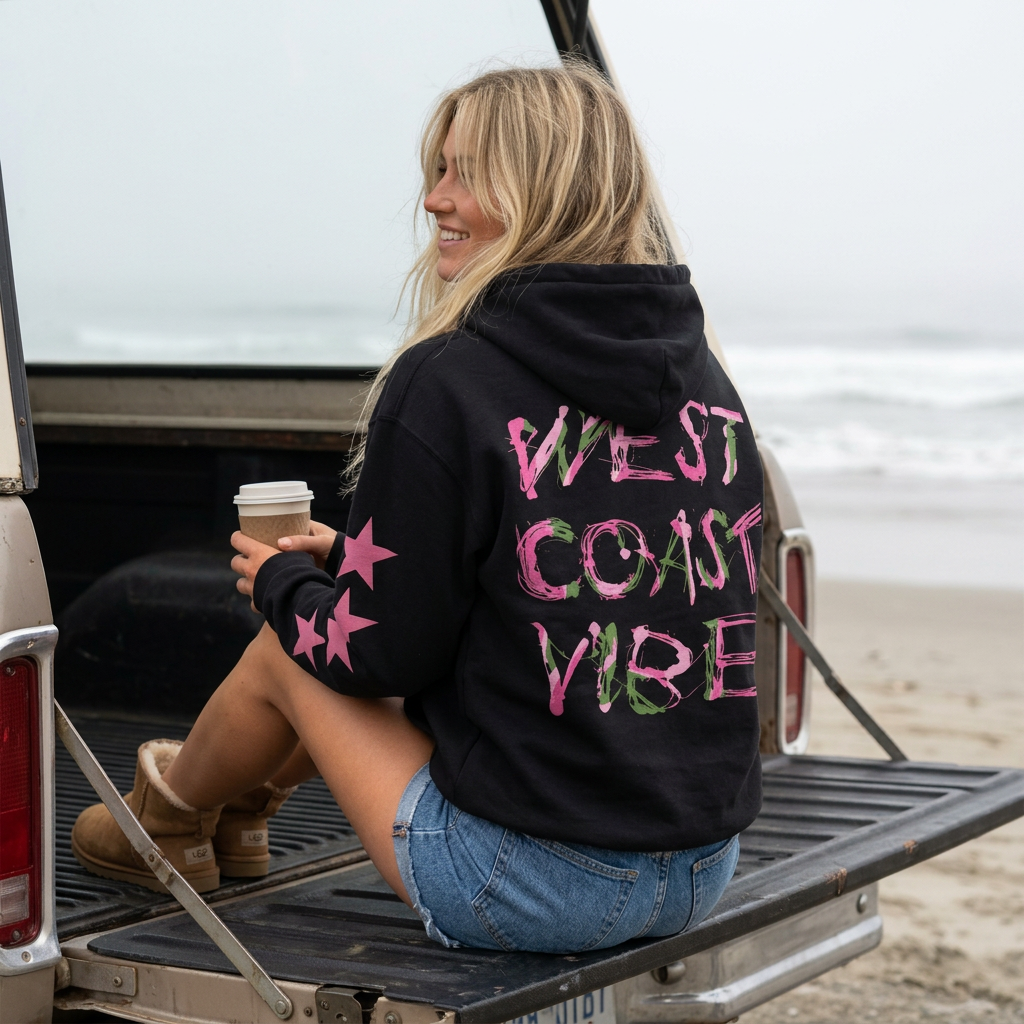 'West Coast Vibe' Hoodie, multicolor w Stars, Graphic Hoodie | CaliPride Clothing